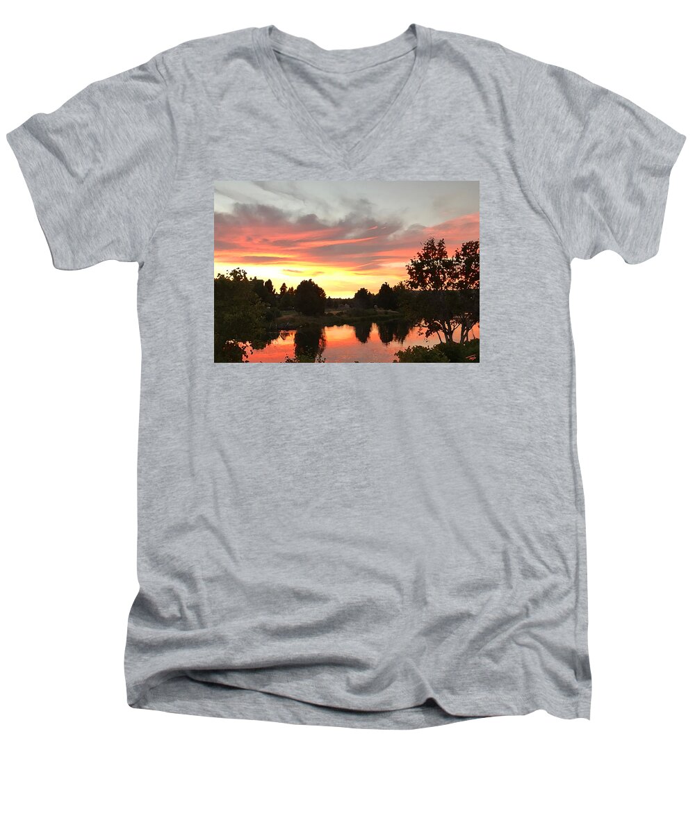 Deschutes Men's V-Neck T-Shirt featuring the photograph River on Fire by Tom Johnson