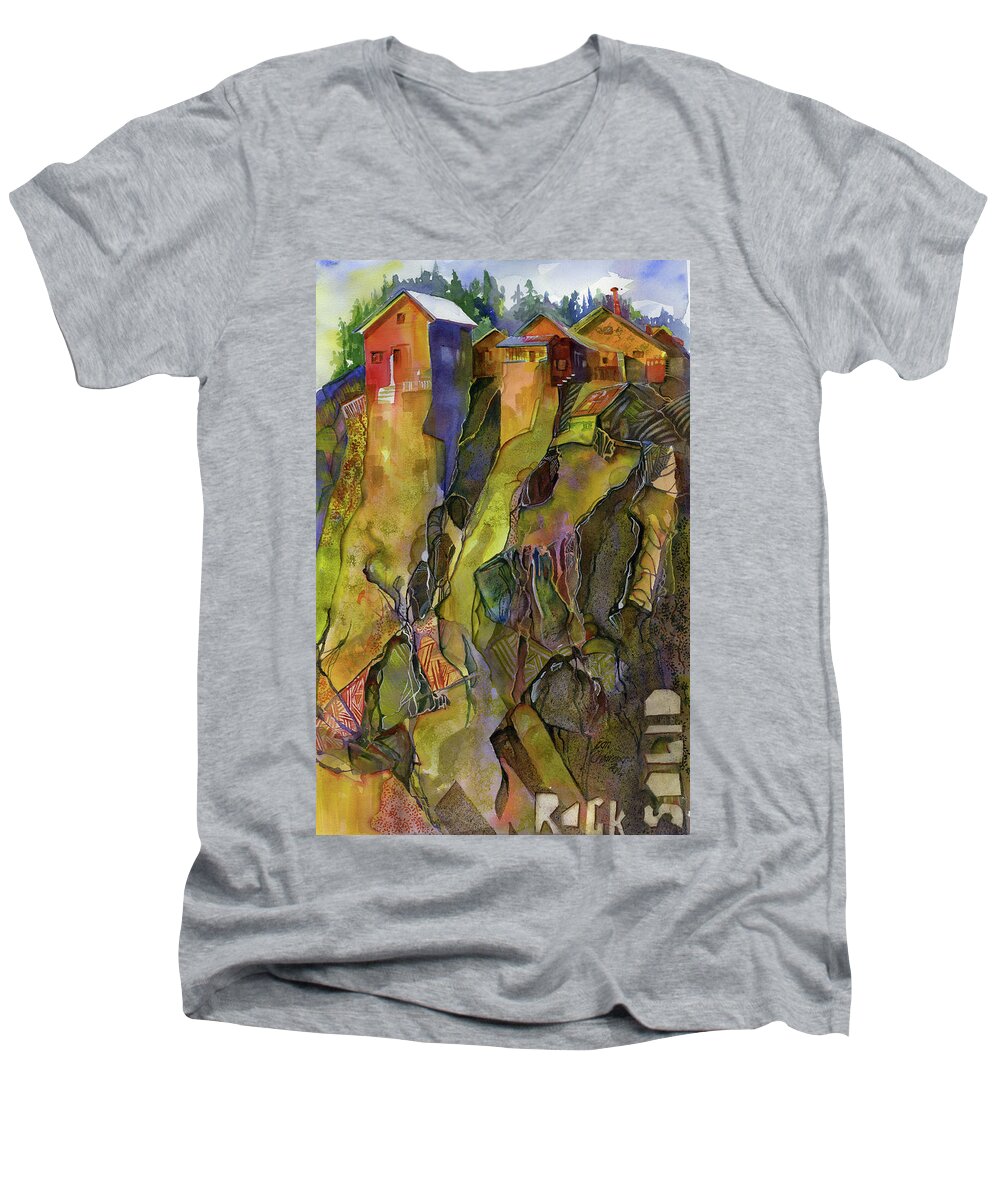 Semi Abstract Men's V-Neck T-Shirt featuring the painting Rock Solid by Joan Chlarson