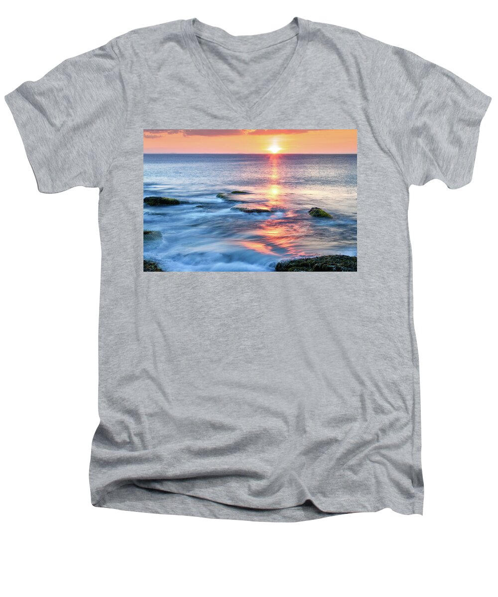 Rockport Pastel Sunset Men's V-Neck T-Shirt featuring the photograph Rockport Pastel Sunset MA. by Michael Hubley