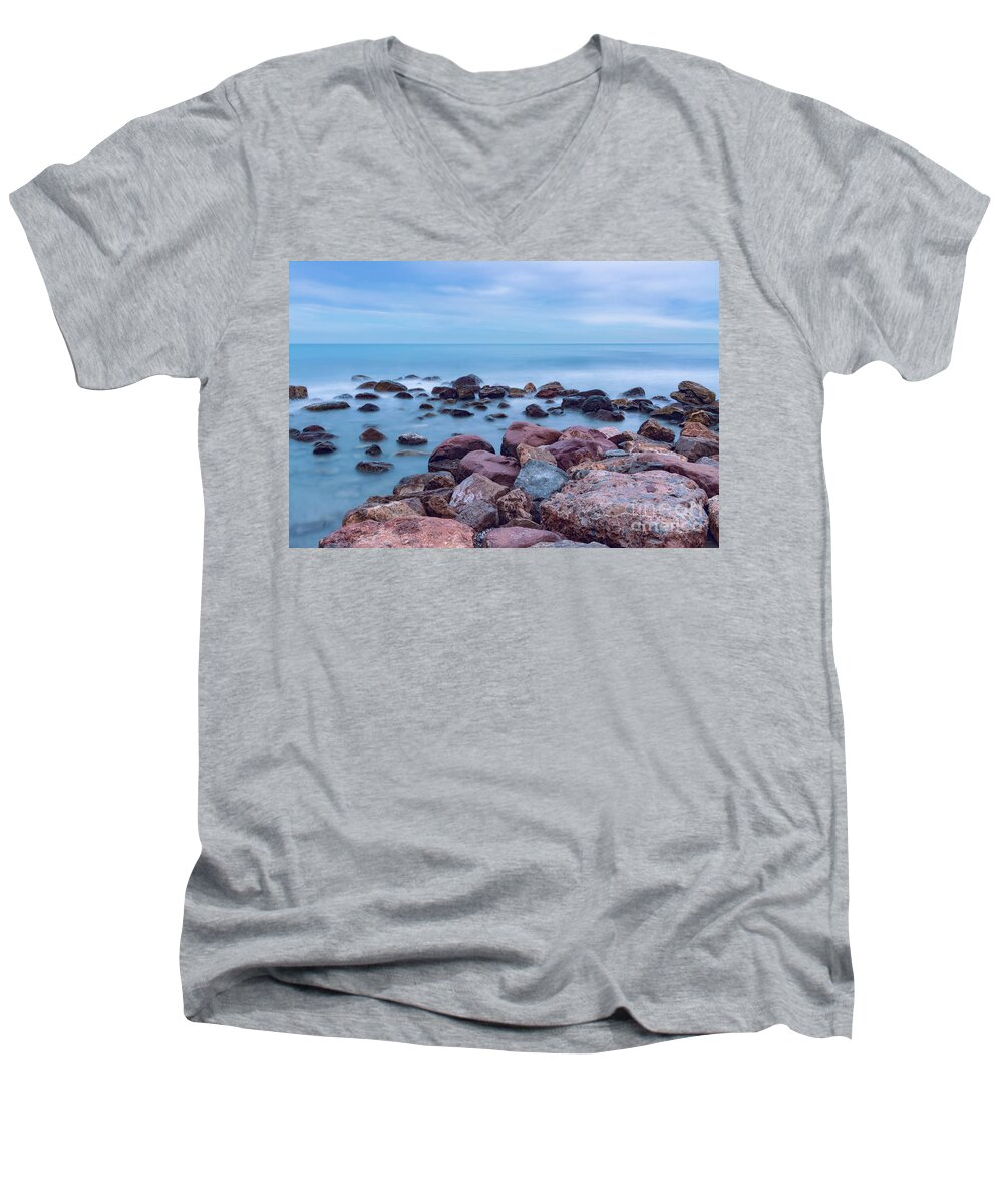 Beach Men's V-Neck T-Shirt featuring the photograph Rocks and sea #1 by Vicente Sargues