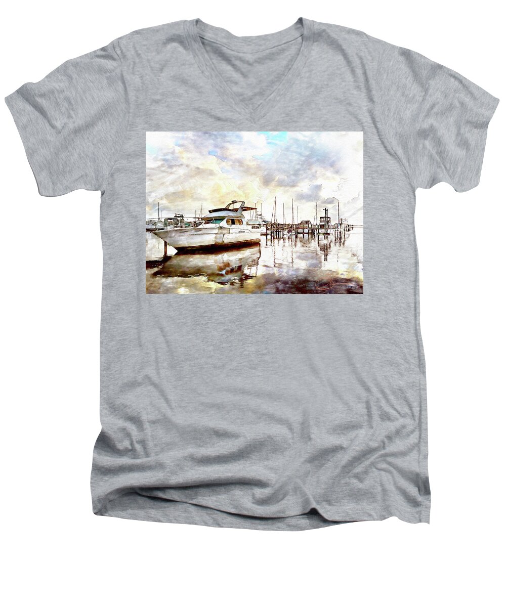 Rustic Men's V-Neck T-Shirt featuring the digital art Rustic Boat by Rob Smith's