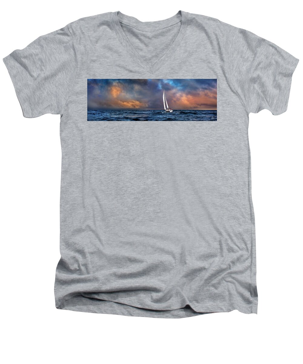 Wine-dark Sea Men's V-Neck T-Shirt featuring the photograph Sailing The Wine Dark Sea by Endre Balogh