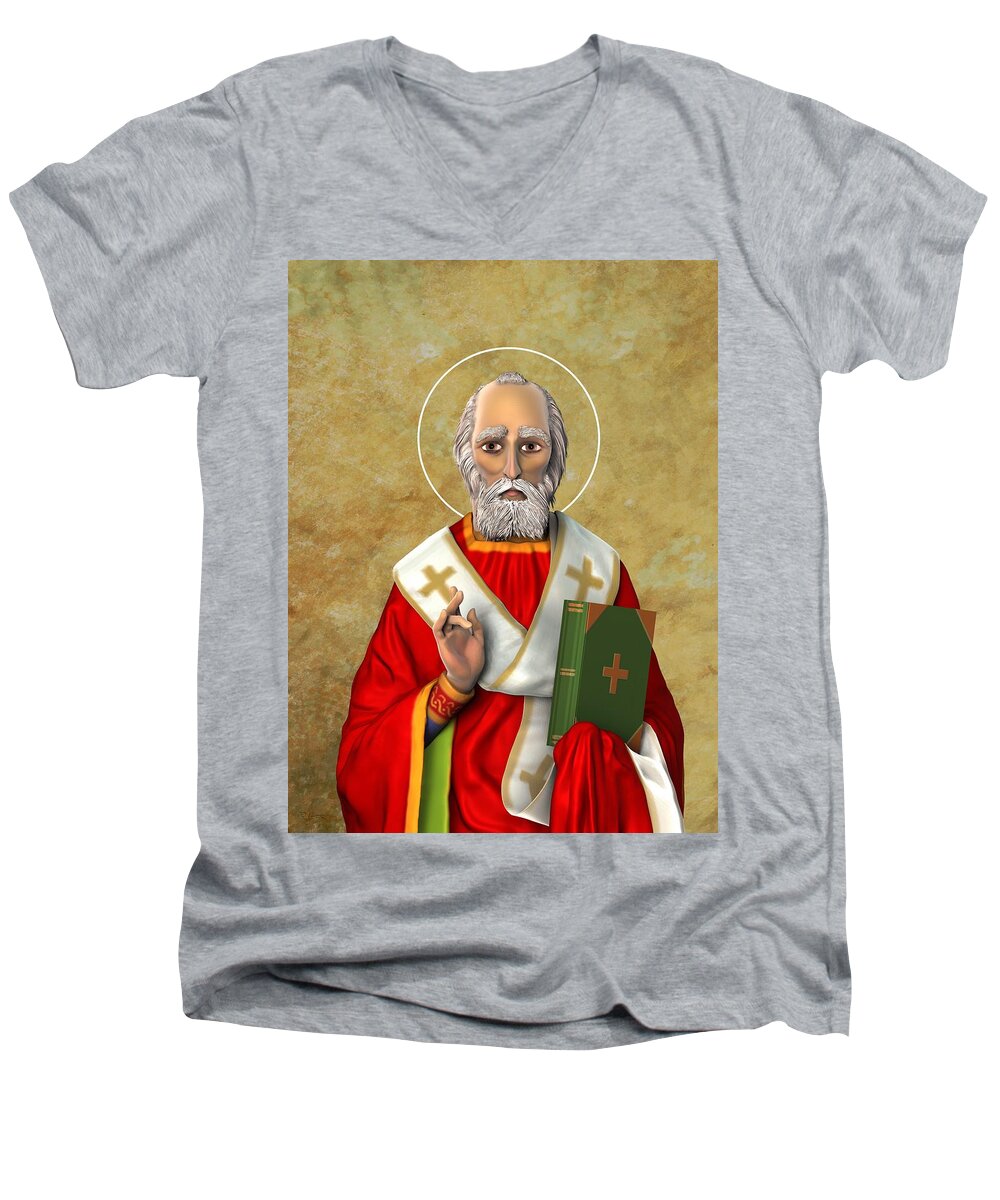 Icon Men's V-Neck T-Shirt featuring the digital art Saint Nicholas Lighting One by David Luebbert