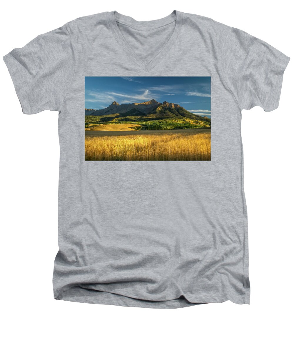Aspens Men's V-Neck T-Shirt featuring the photograph San Juan Gold Grass by Johnny Boyd