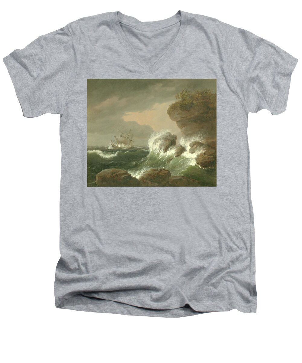 Seascape Men's V-Neck T-Shirt featuring the painting Seascape, 1835 by Thomas Birch