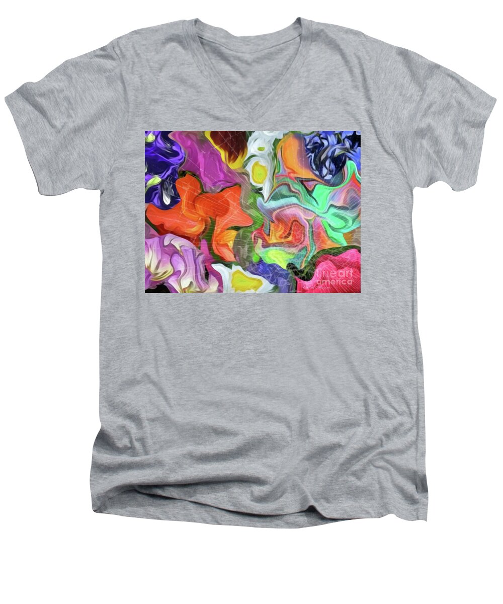 Contemporary Art Men's V-Neck T-Shirt featuring the digital art Shattered Rainbow by Kathie Chicoine