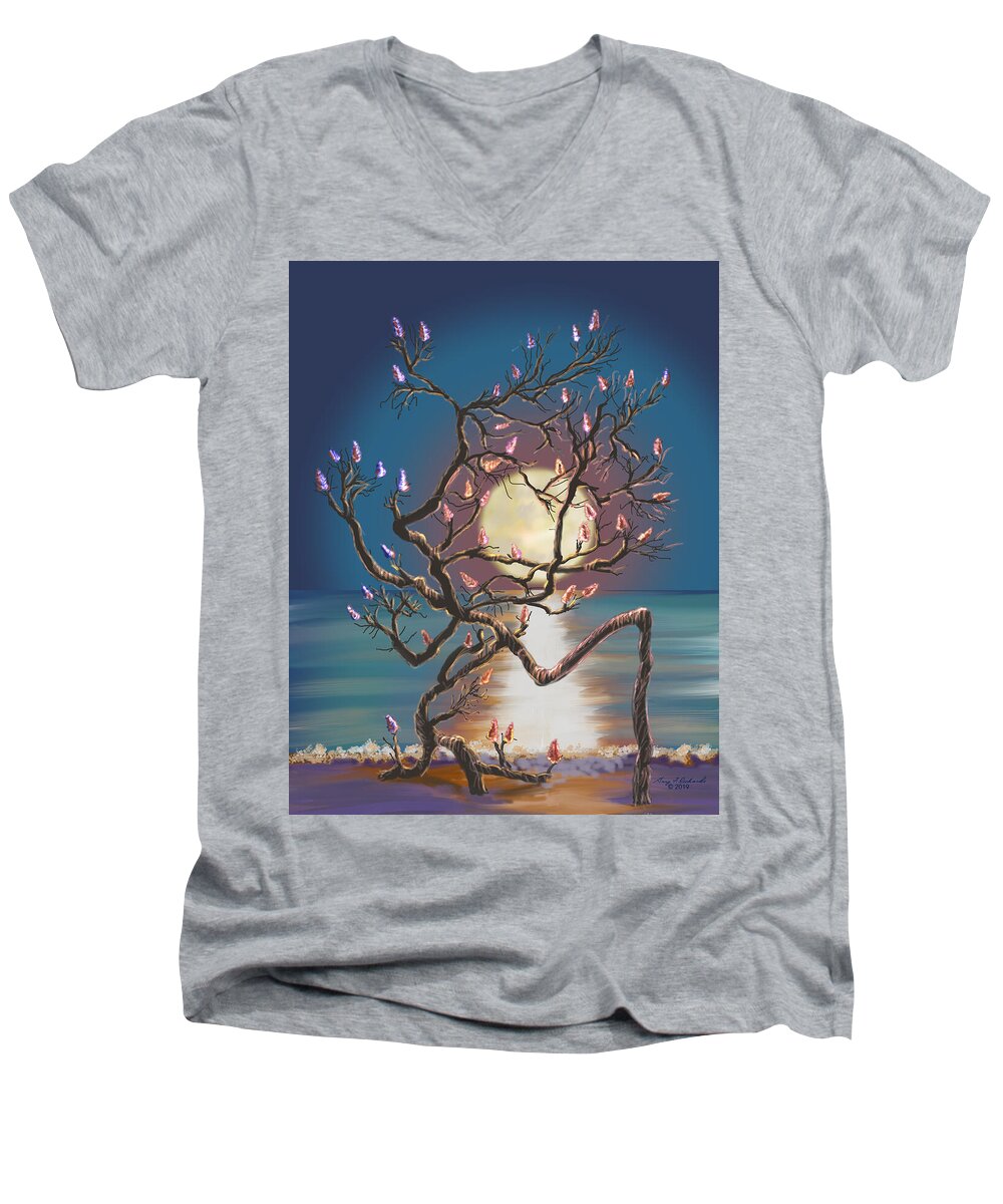 Lido Beach Men's V-Neck T-Shirt featuring the digital art Shell Tree Glow by Gary F Richards