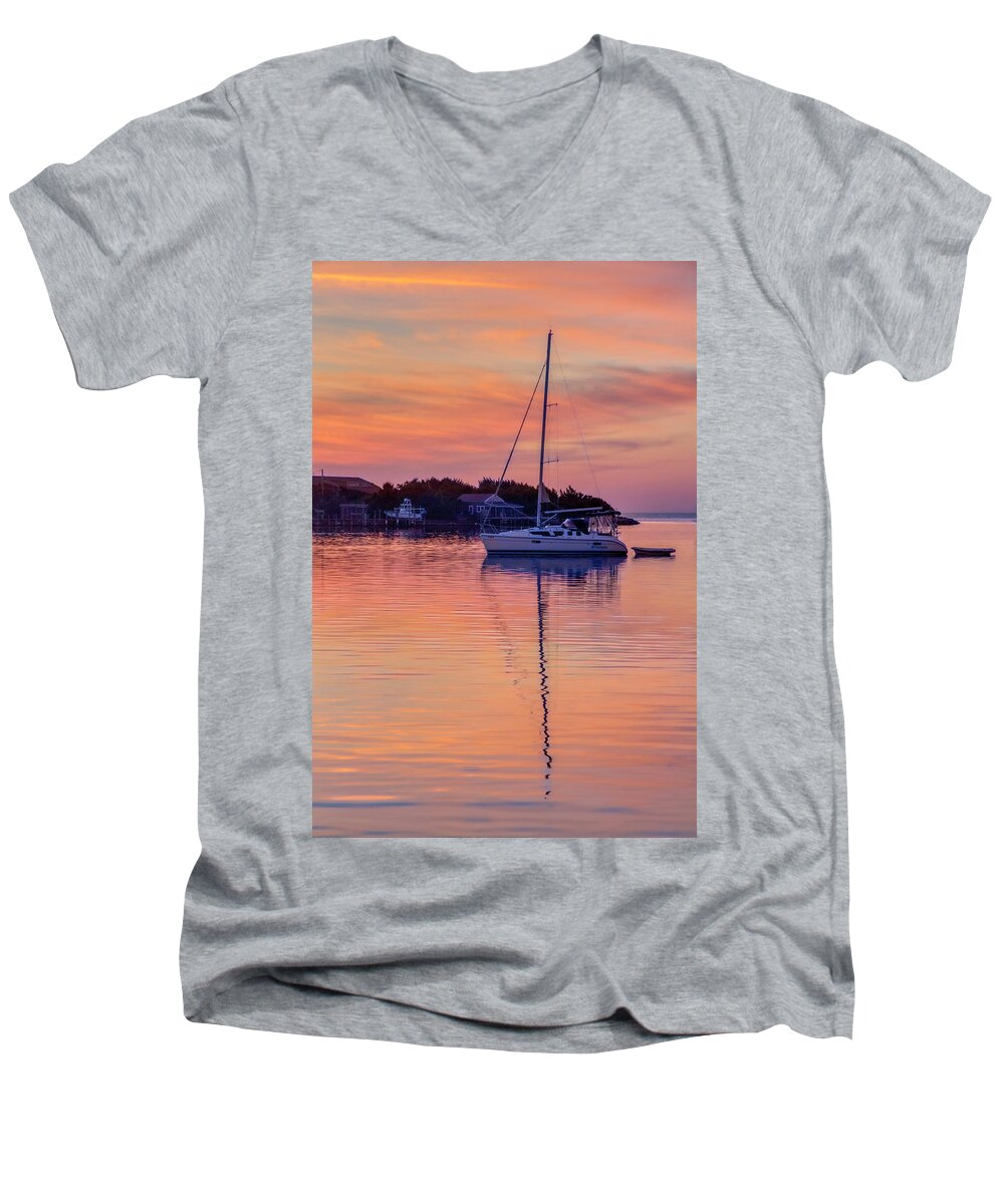 Sunset Men's V-Neck T-Shirt featuring the photograph Silver Lake Sunset 2010-10 13 by Jim Dollar
