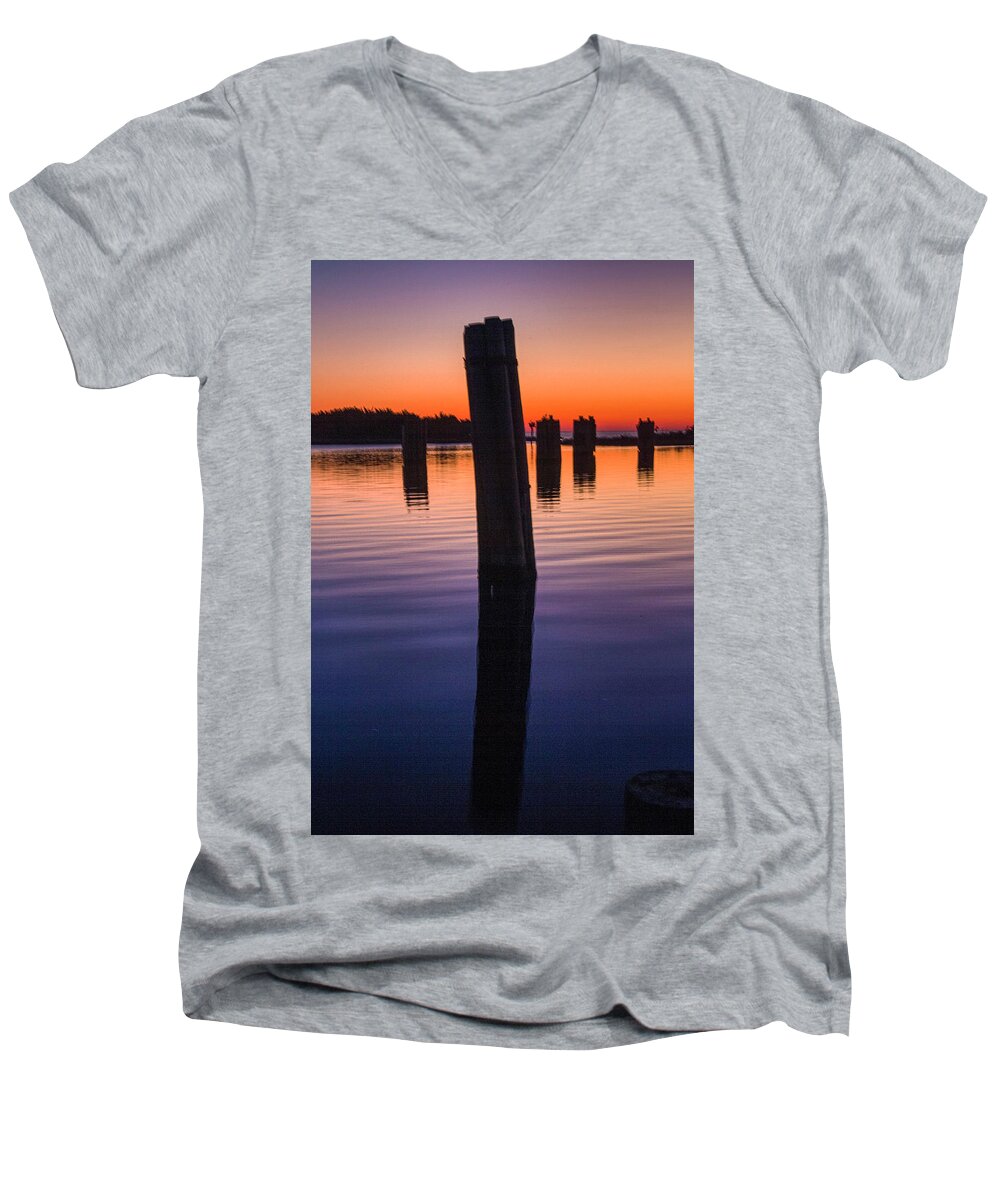 Sunset Men's V-Neck T-Shirt featuring the photograph Silver Lake Sunset 2010-10 21 by Jim Dollar