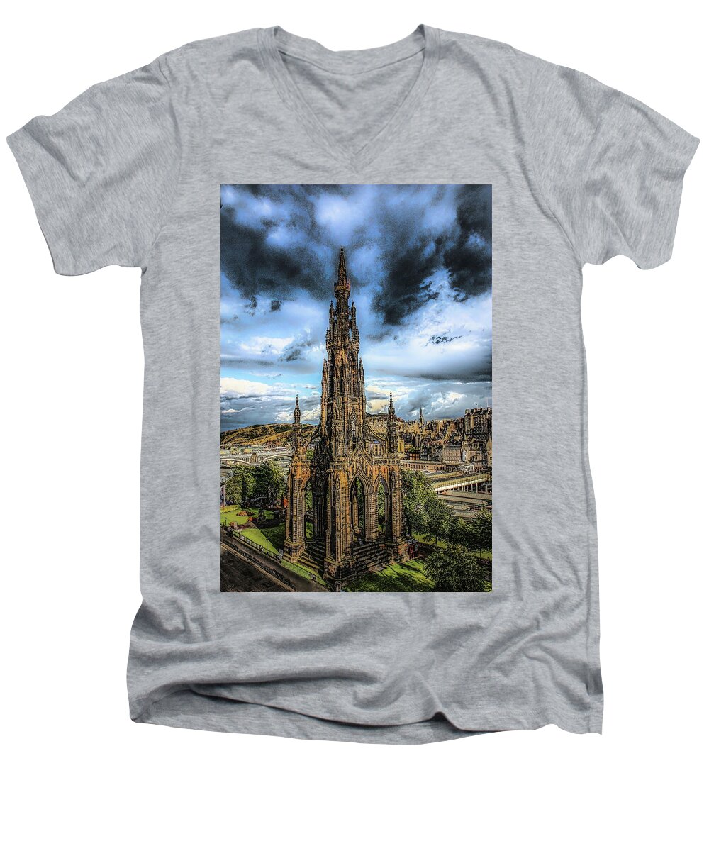 Sir Walter Scott Monument Men's V-Neck T-Shirt featuring the photograph Sir Walter by Diane Lindon Coy