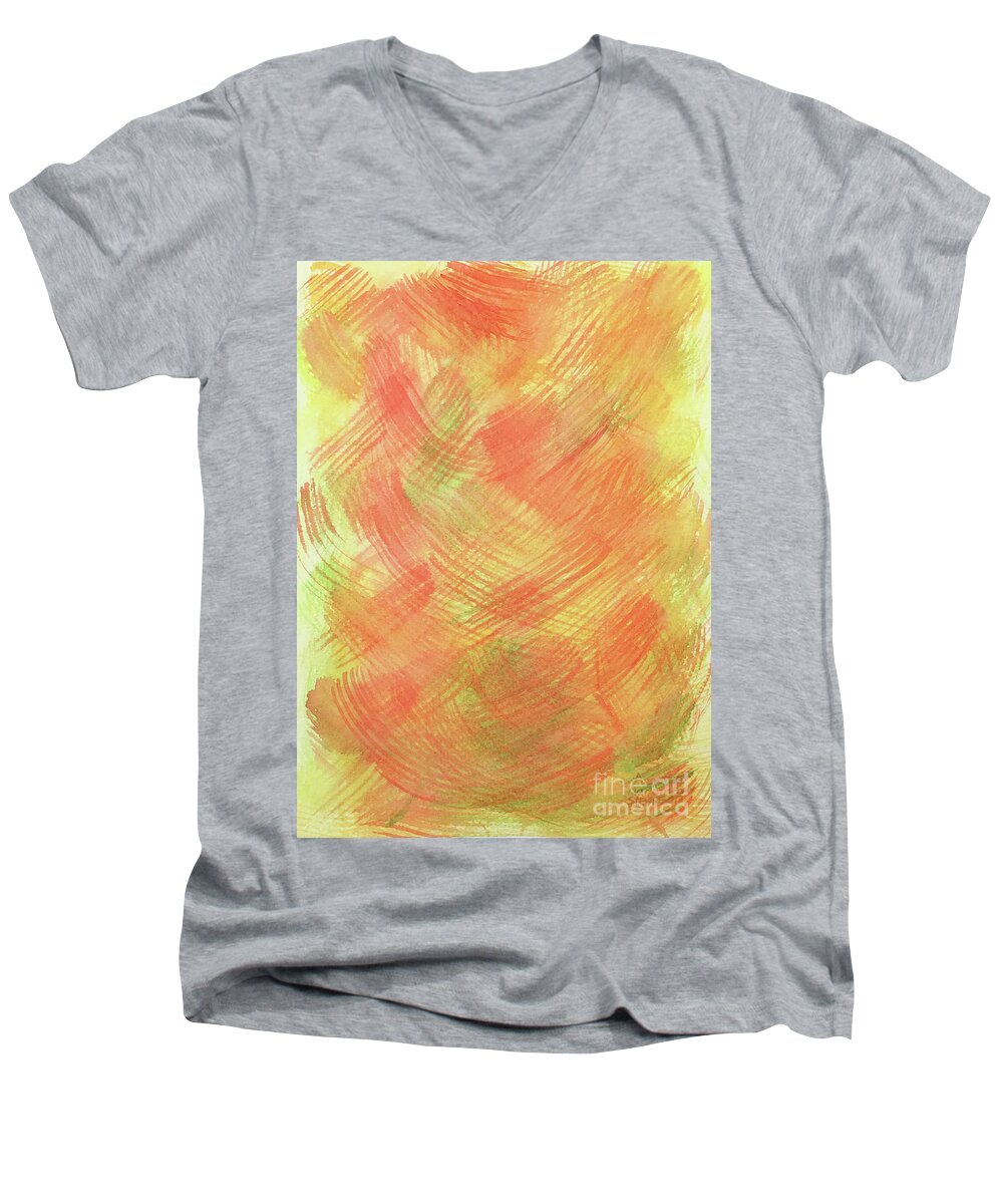 Soft Orange Colors Number 2 Men's V-Neck T-Shirt featuring the painting Soft Orange Colors 2 by Annette M Stevenson