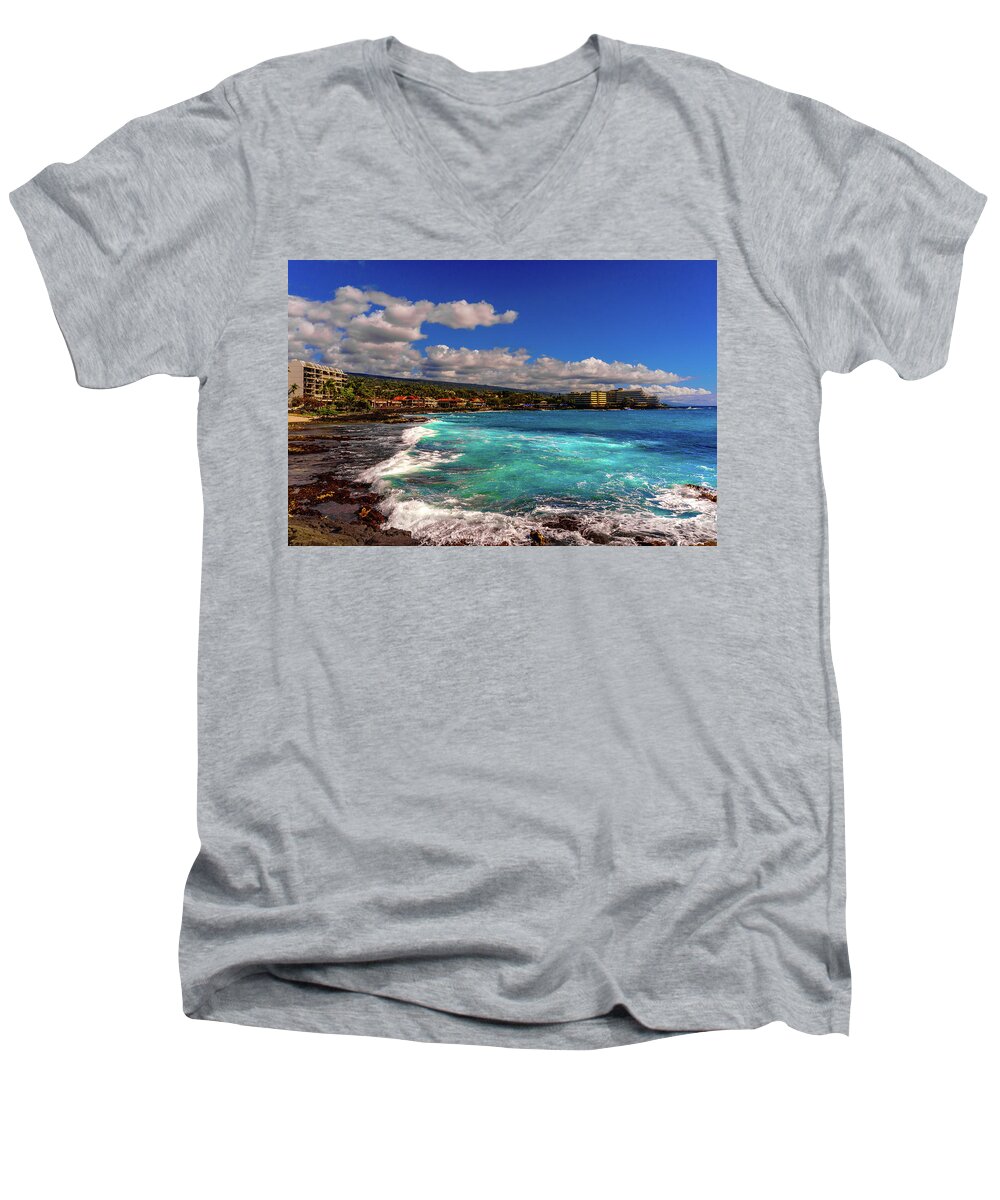 Hawaii Men's V-Neck T-Shirt featuring the photograph Southern View of the Shore by John Bauer