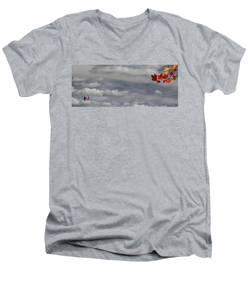 Spirit Men's V-Neck T-Shirt featuring the photograph Spirit Pony in a Maple Sky by Wayne King