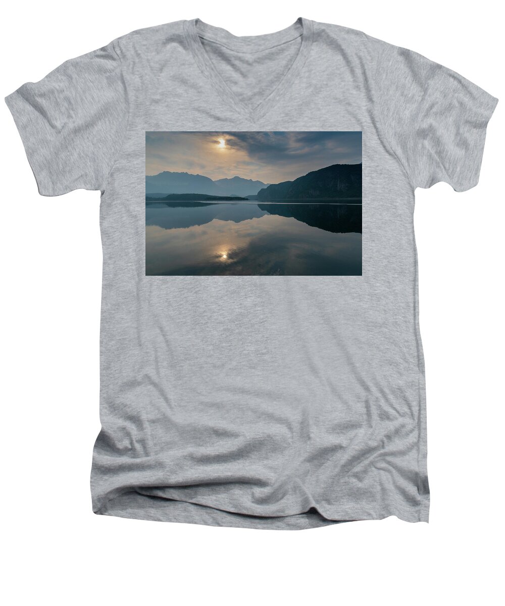 Sunset Men's V-Neck T-Shirt featuring the photograph Sunset at Geographic Harbor by Mark Hunter