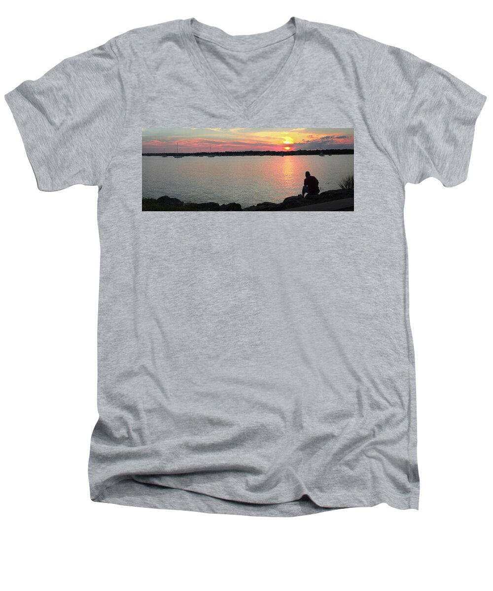 Sunset Photo Men's V-Neck T-Shirt featuring the photograph Sunset at the park by Kenneth Cole