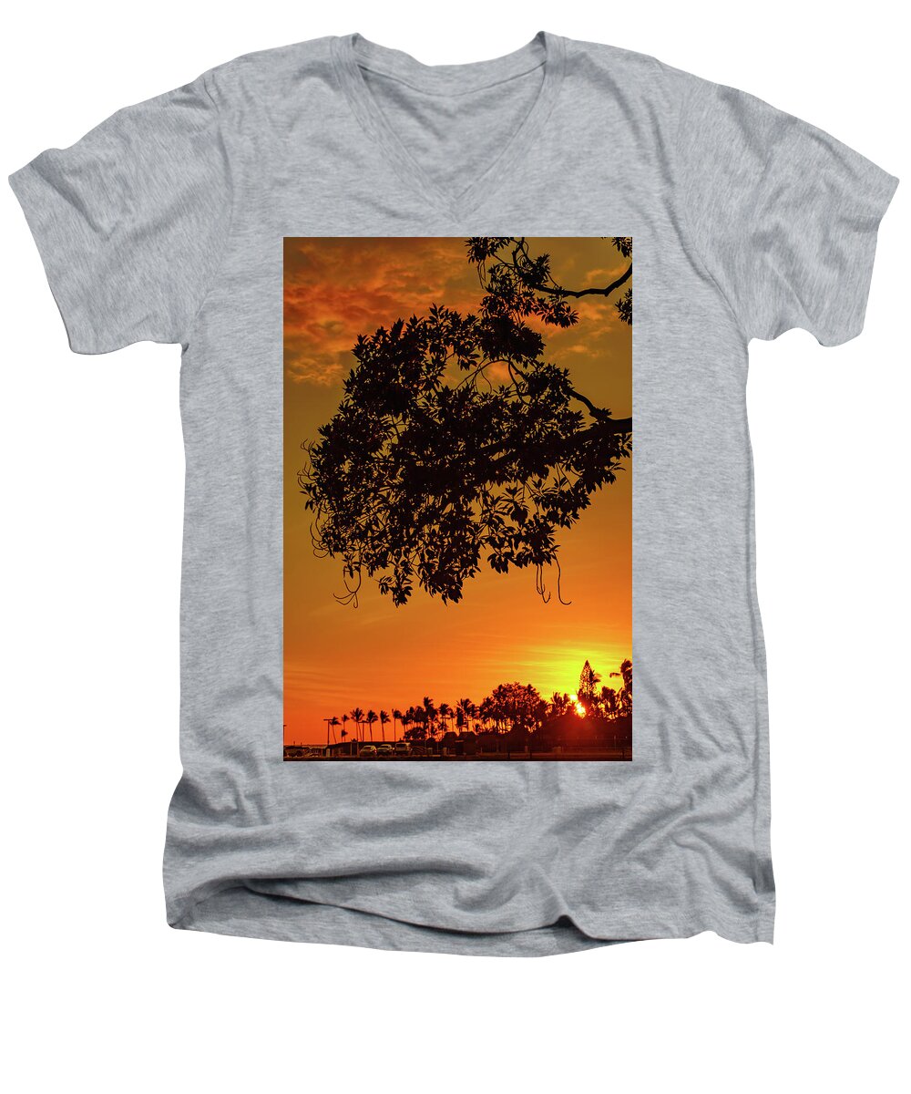 Hawaii Men's V-Neck T-Shirt featuring the photograph Sunset by the Pier by John Bauer