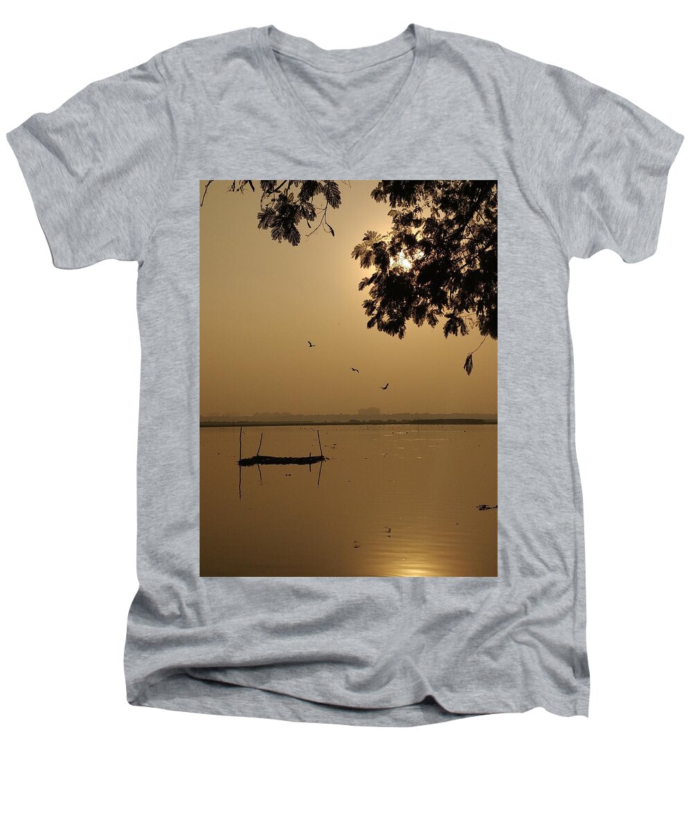 Sunset Men's V-Neck T-Shirt featuring the photograph Sunset by Priya Hazra