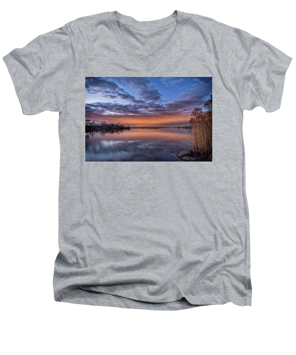Reflections Men's V-Neck T-Shirt featuring the photograph Sunset Reflection by Russell Pugh