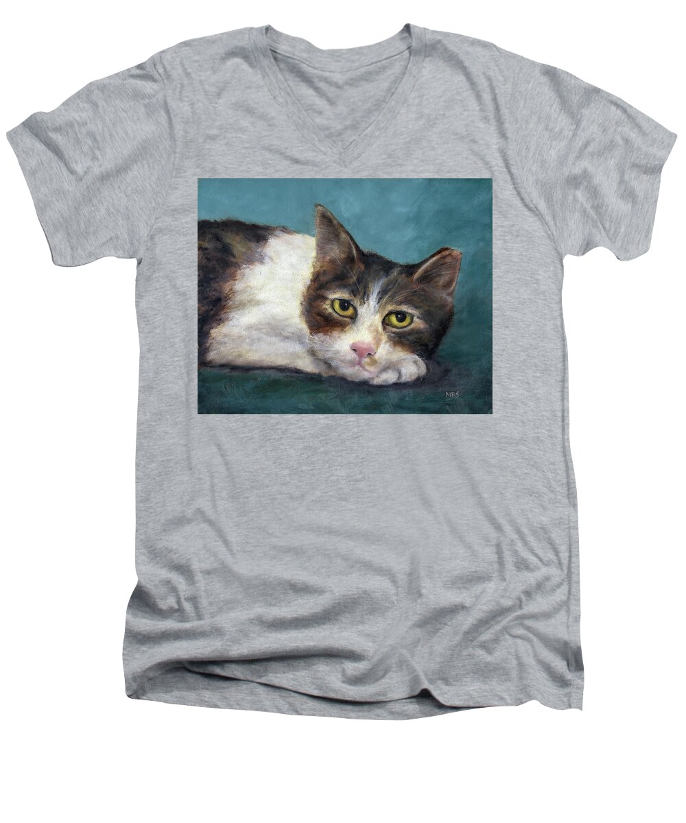 Cat Men's V-Neck T-Shirt featuring the painting Taco by Nancy Strahinic