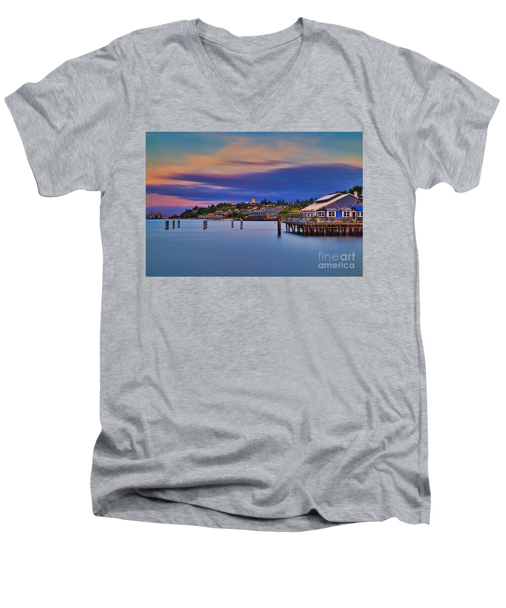 Tacoma Washington Men's V-Neck T-Shirt featuring the photograph Tacoma, Point Ruston by Sal Ahmed