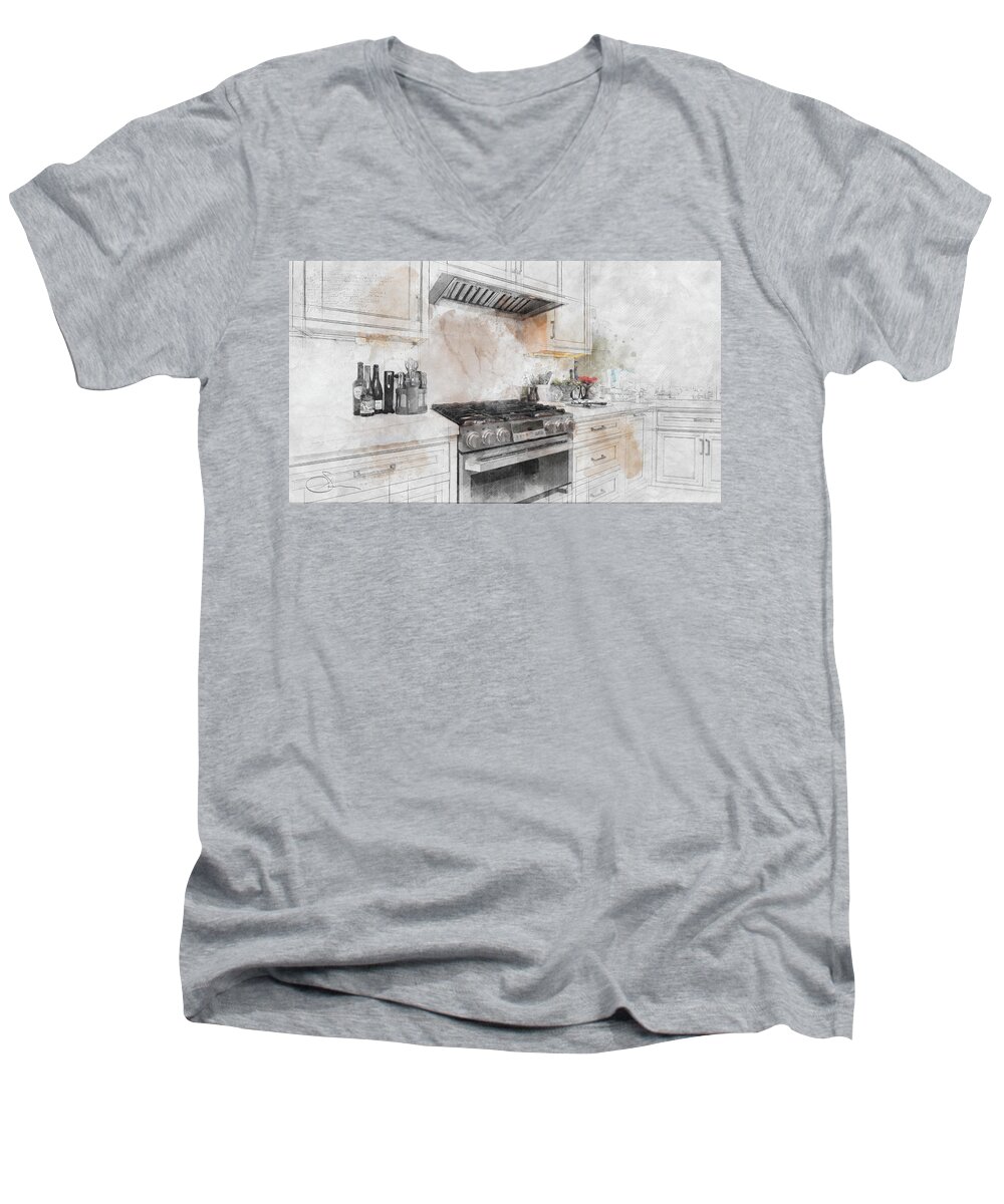 Portfolio Men's V-Neck T-Shirt featuring the digital art The Kitchen Stove by Rob Smith's