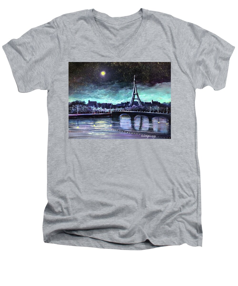 Paris Men's V-Neck T-Shirt featuring the painting The Lights of Paris by Rand Burns