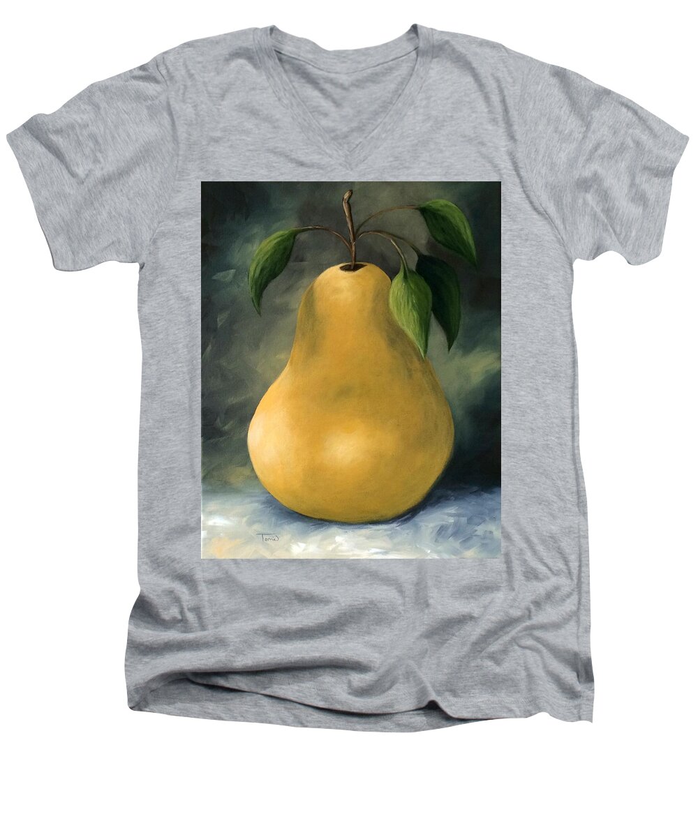 Pear Men's V-Neck T-Shirt featuring the painting The Treasured Pear by Torrie Smiley