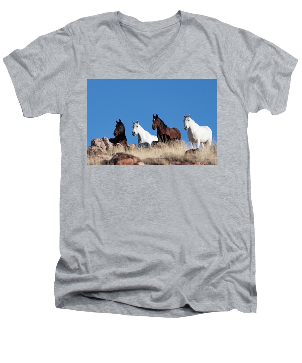 Wild Horses Men's V-Neck T-Shirt featuring the photograph The Watchers by Mary Hone