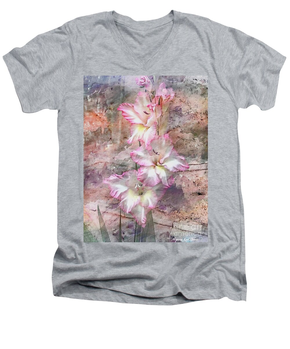 Marcia Lee Jones Men's V-Neck T-Shirt featuring the photograph Three Lilies by Marcia Lee Jones