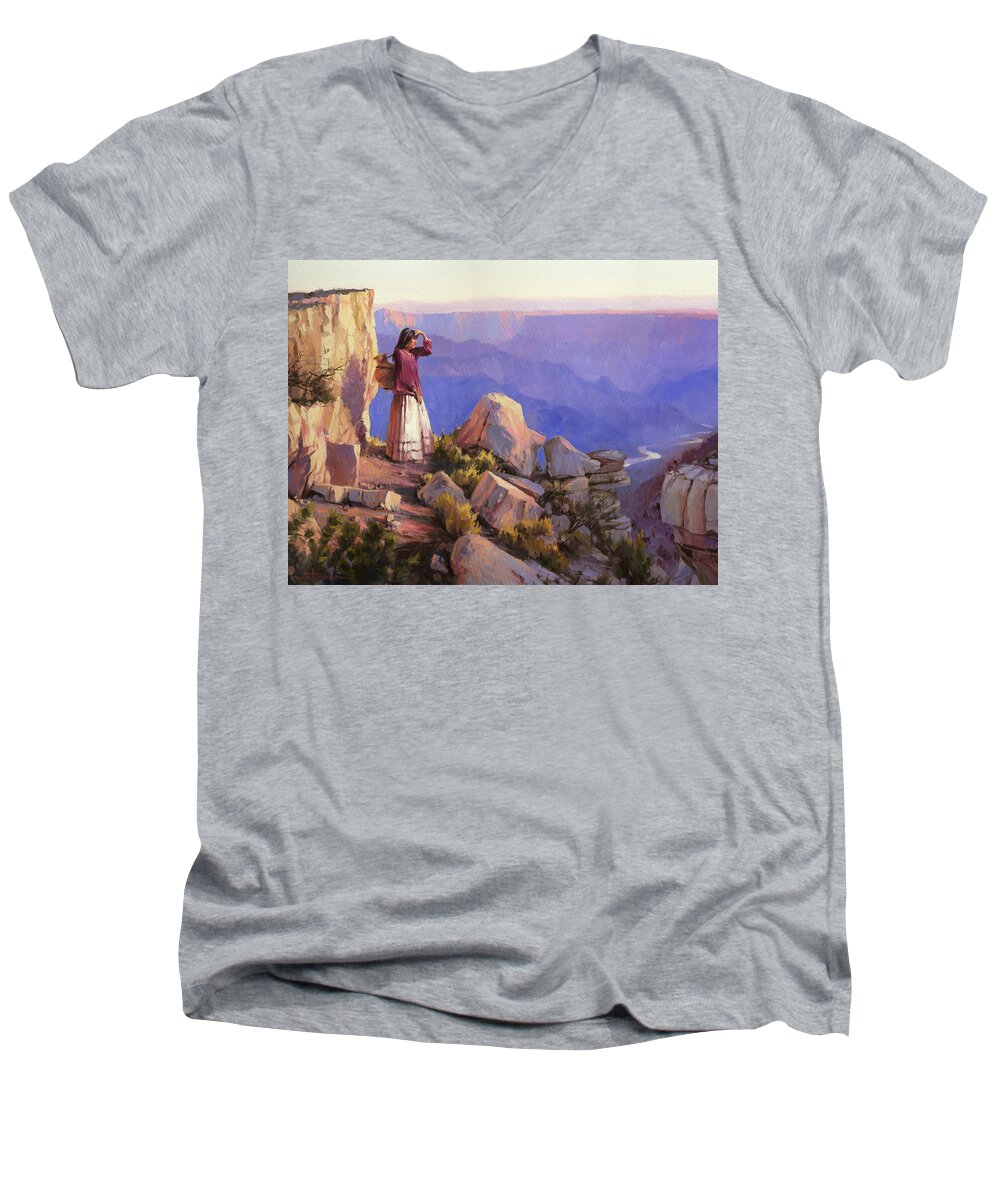 Grand Canyon Men's V-Neck T-Shirt featuring the painting Turning Point by Steve Henderson
