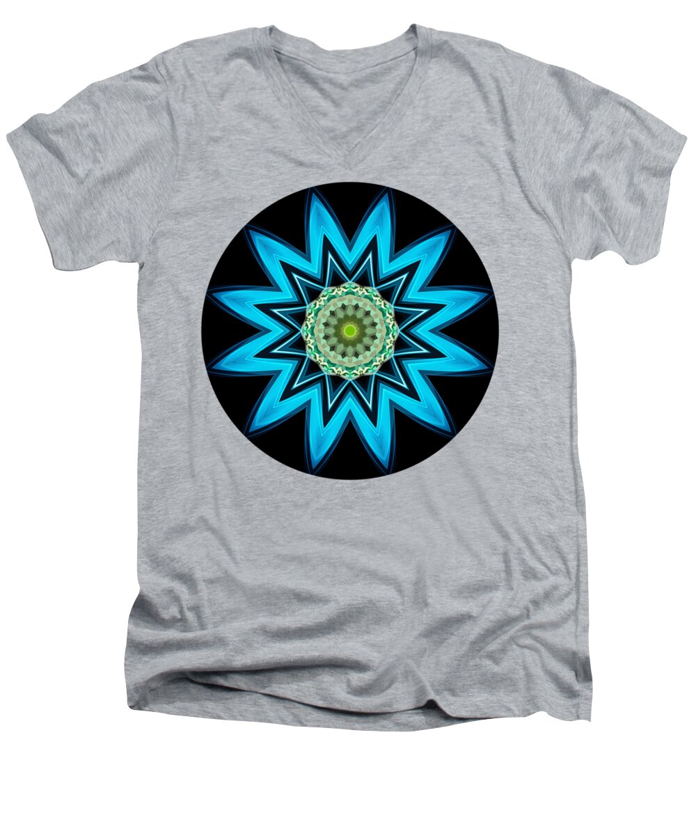 Turquoise Men's V-Neck T-Shirt featuring the digital art Turquoise Star by Rachel Hannah