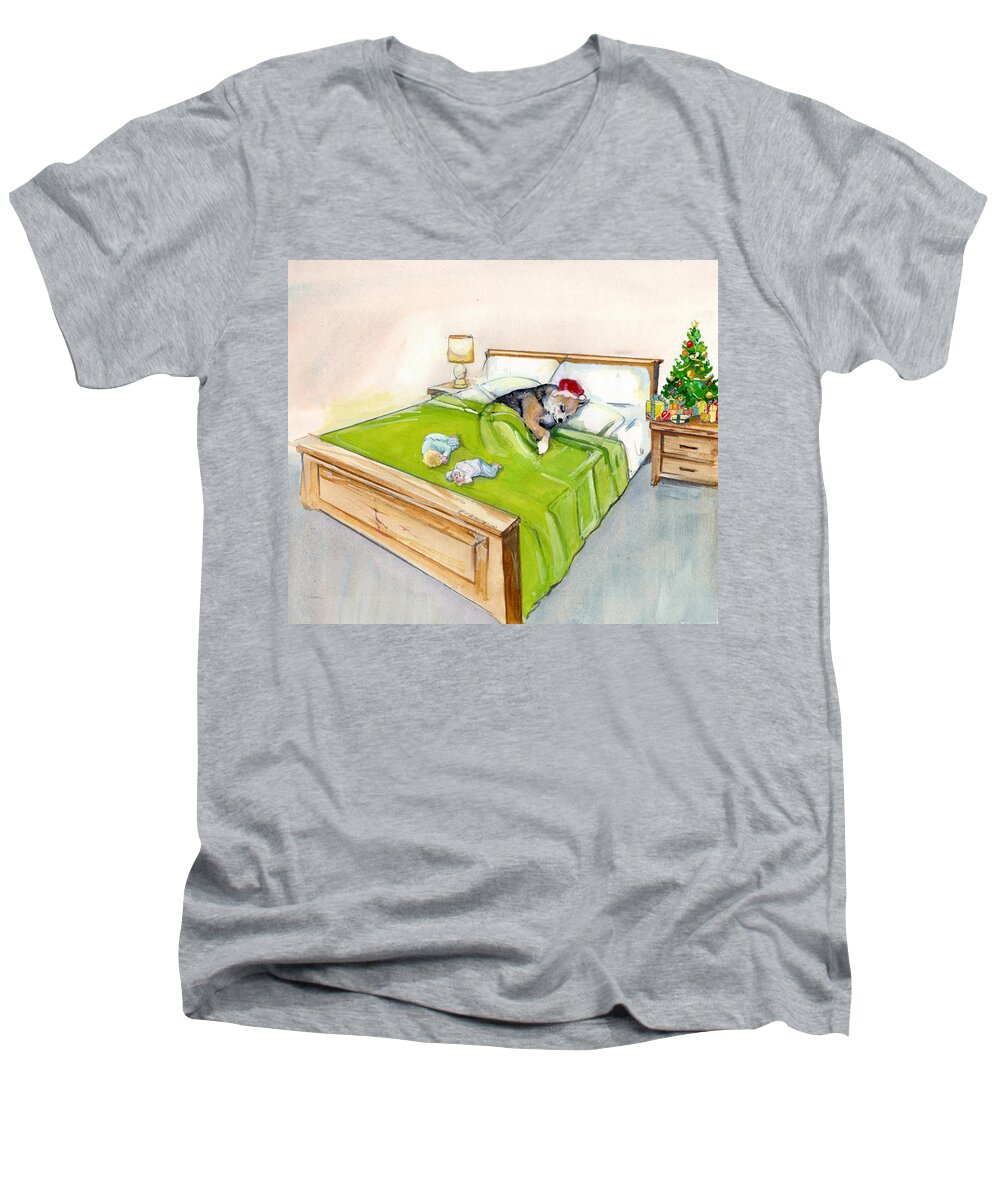 Plymouth Ma Artist Men's V-Neck T-Shirt featuring the painting Twas the Night Before Christmas by P Anthony Visco