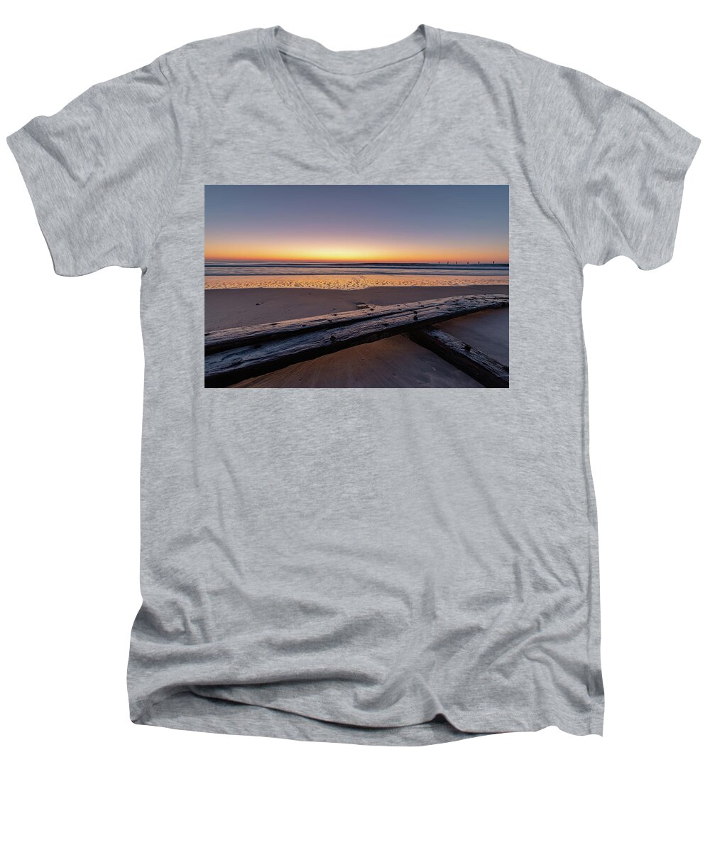 Shipwreck Men's V-Neck T-Shirt featuring the photograph Twilight Assateague Island Shipwreck III by William Dickman