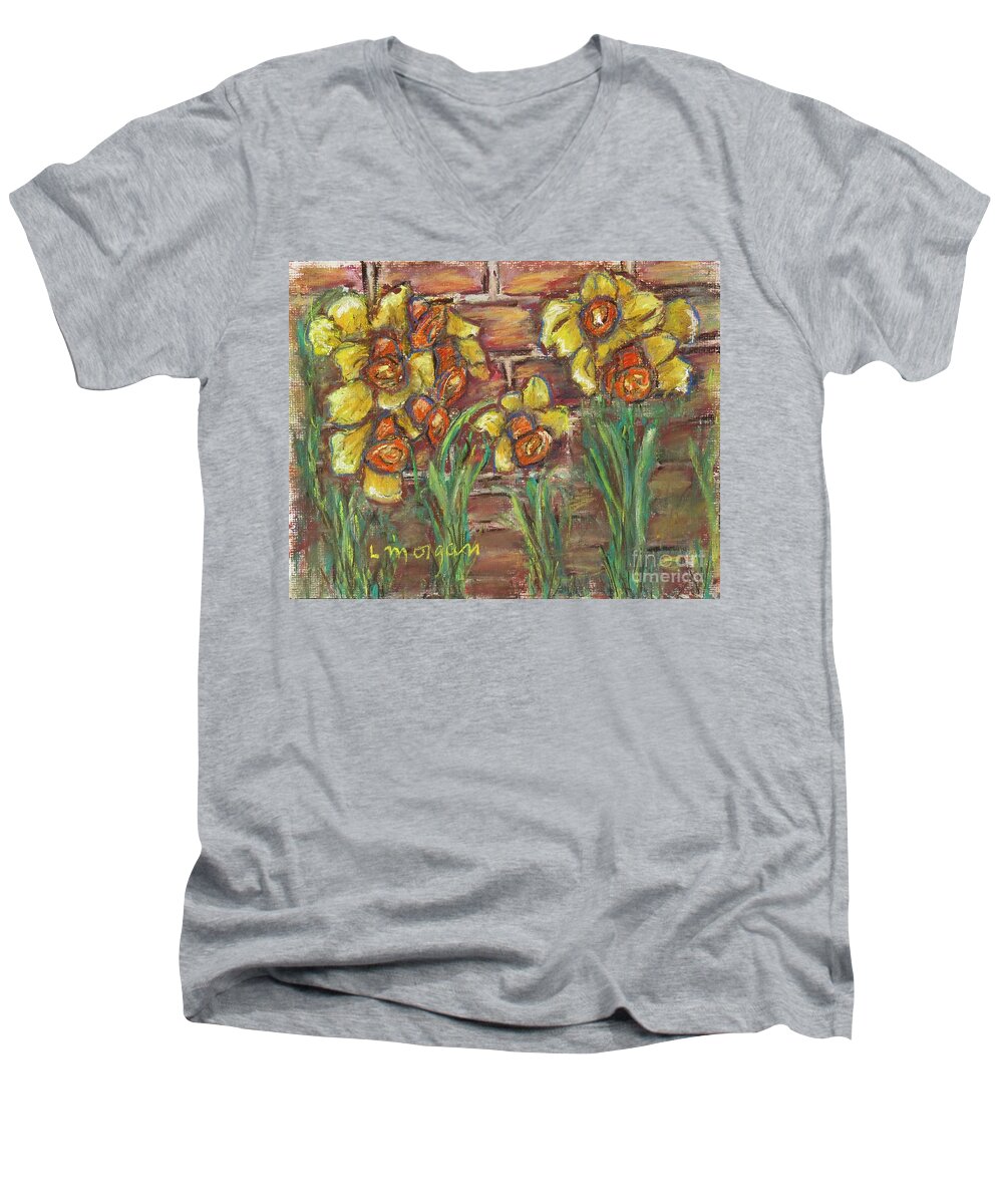 Daffodil Men's V-Neck T-Shirt featuring the painting Two Toned Daffodils by Laurie Morgan
