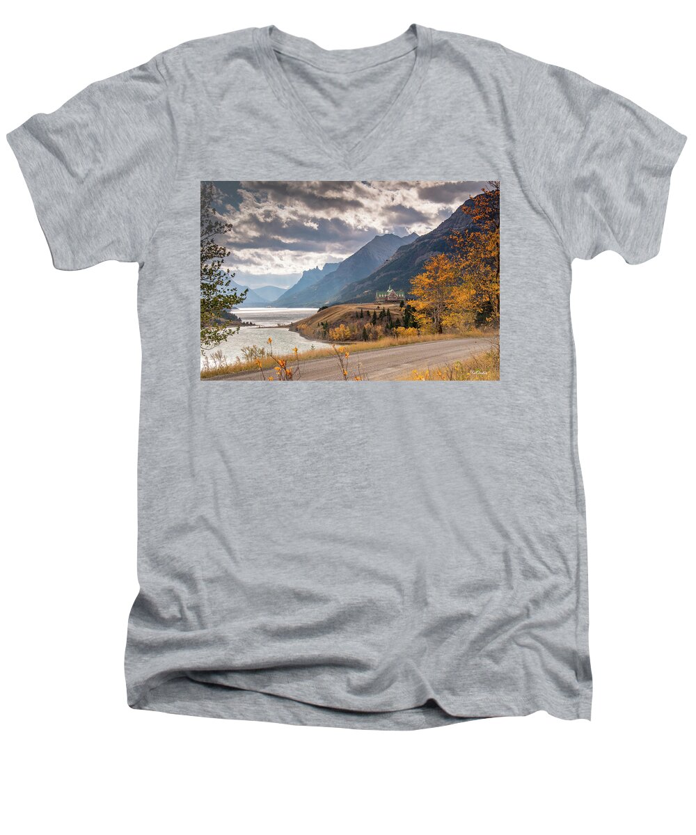 Upper Waterton Lakes Men's V-Neck T-Shirt featuring the photograph Upper Waterton Lakes by Tim Kathka