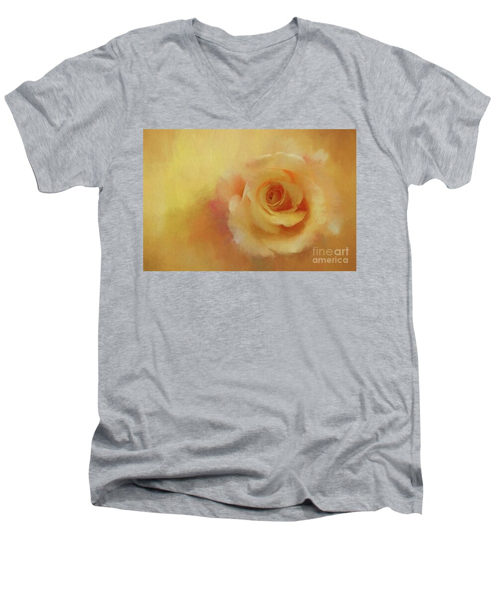 Rose Men's V-Neck T-Shirt featuring the mixed media Valentine's Rose by Eva Lechner