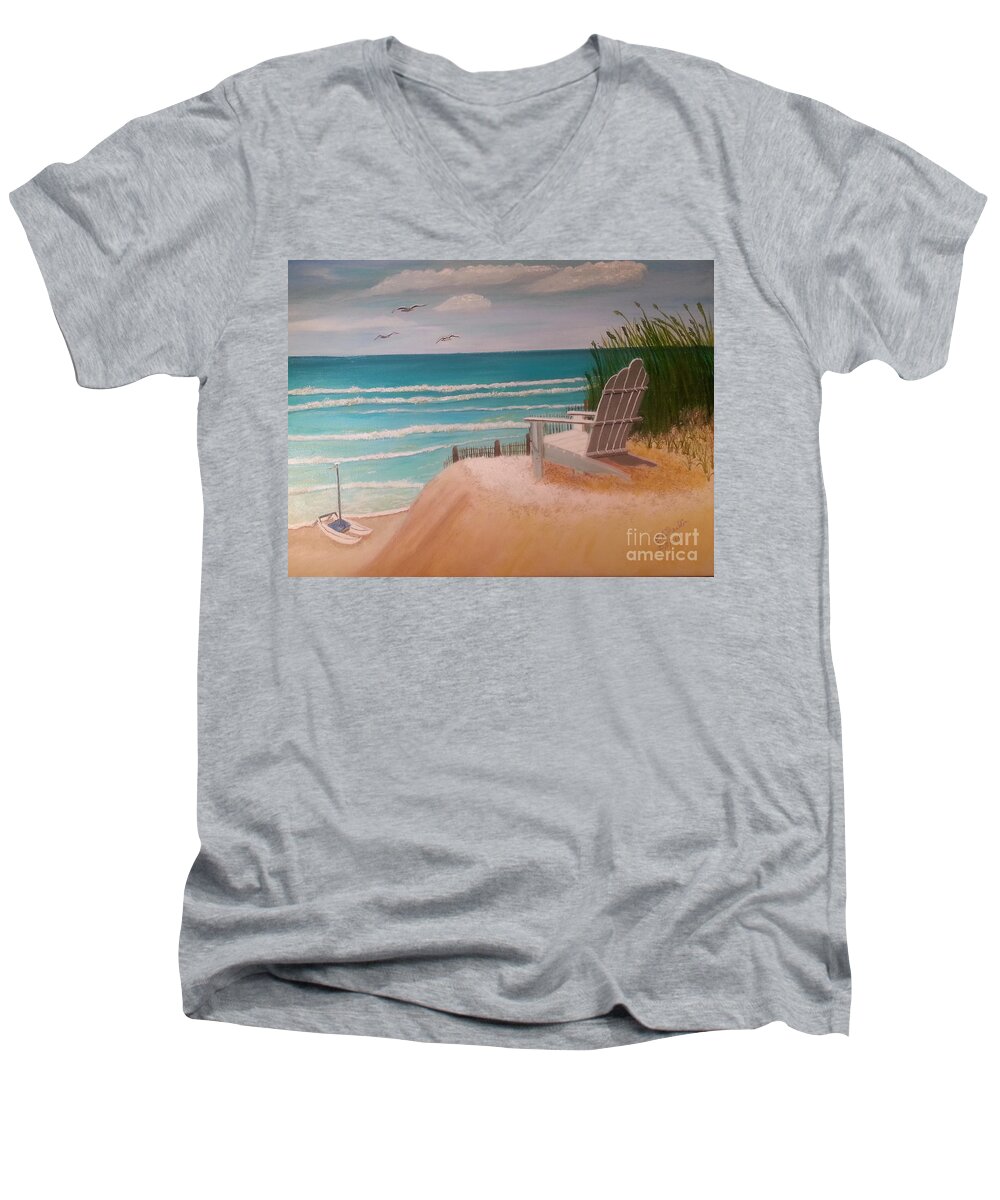 Sand Dune Men's V-Neck T-Shirt featuring the painting Watching the Breakers by Elizabeth Mauldin