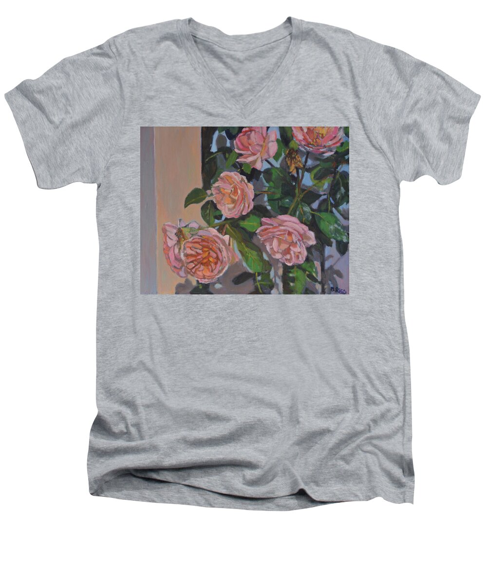Wellfleet Roses Men's V-Neck T-Shirt featuring the painting Wellfleet Roses by Beth Riso