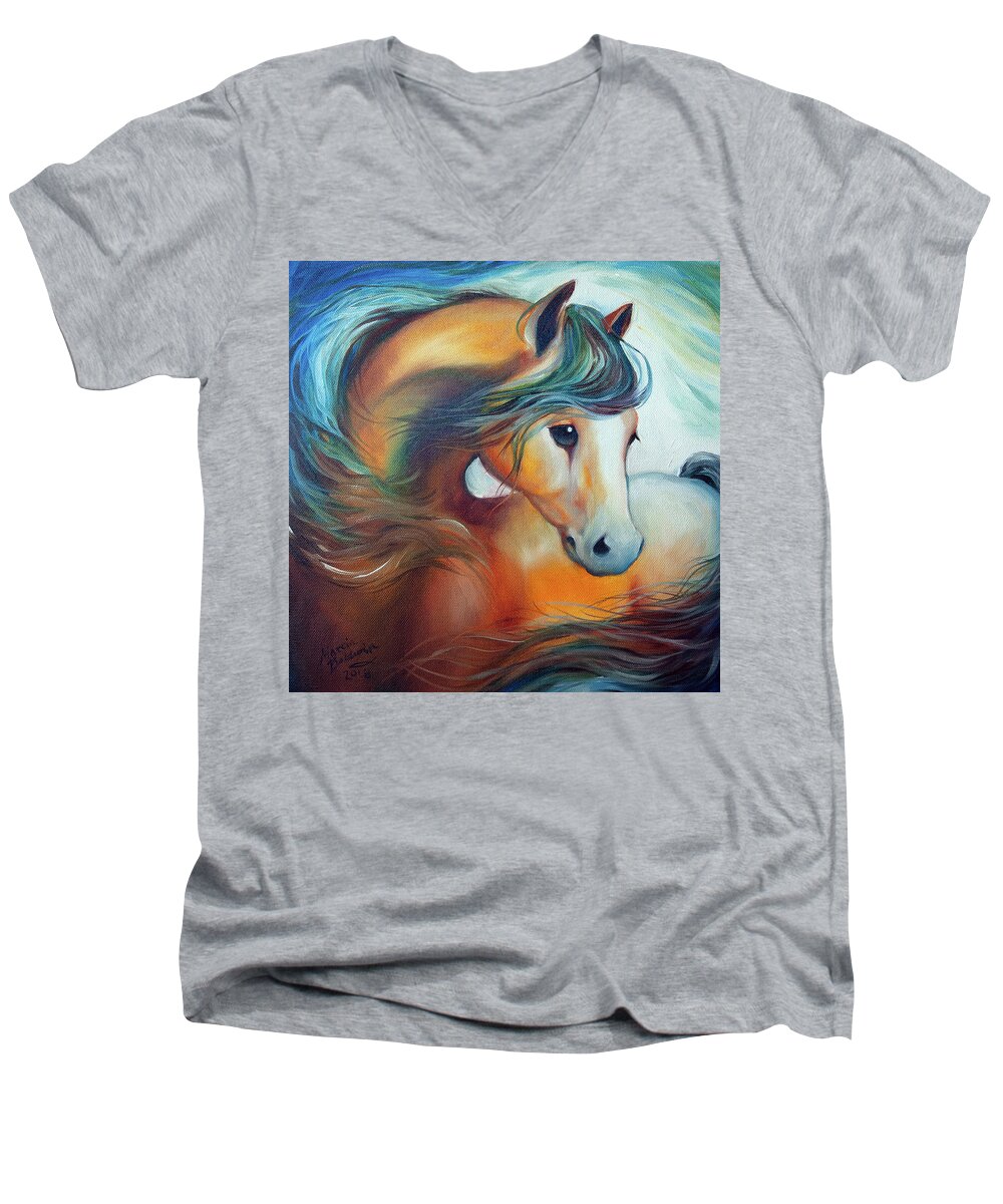 Horse Men's V-Neck T-Shirt featuring the painting WENDY my HORSE by Marcia Baldwin
