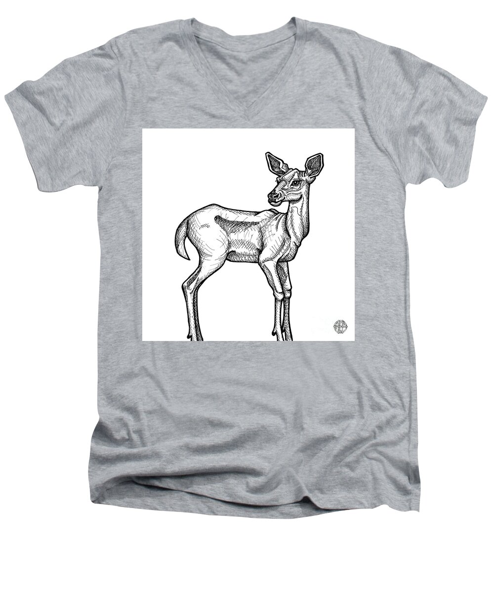 Animal Portrait Men's V-Neck T-Shirt featuring the drawing White Tailed Doe by Amy E Fraser