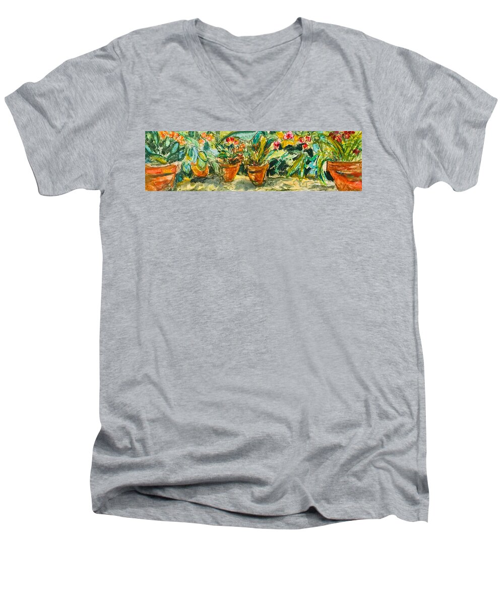Wild Orchid Men's V-Neck T-Shirt featuring the mixed media Wild Orchid by Julia Malakoff