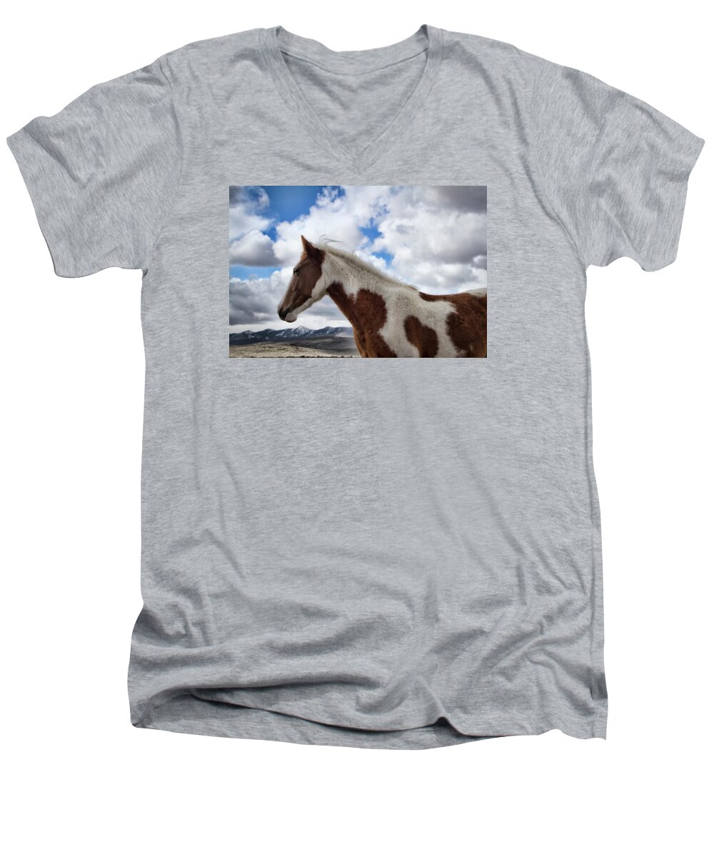 Nevada Men's V-Neck T-Shirt featuring the photograph Wild Paint mare in Nevada by Waterdancer