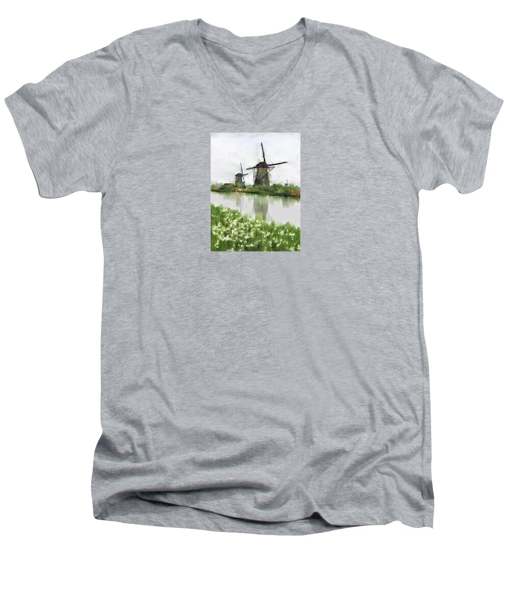 Windmills Men's V-Neck T-Shirt featuring the painting Windmills by Diane Chandler