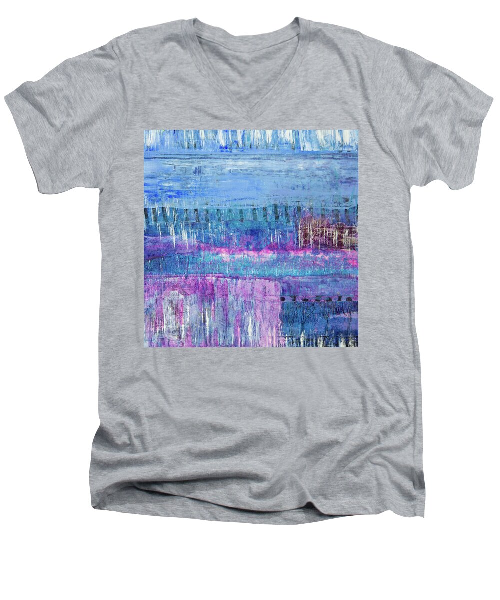 Winter Men's V-Neck T-Shirt featuring the mixed media Winter Blues 3 by Julia Malakoff