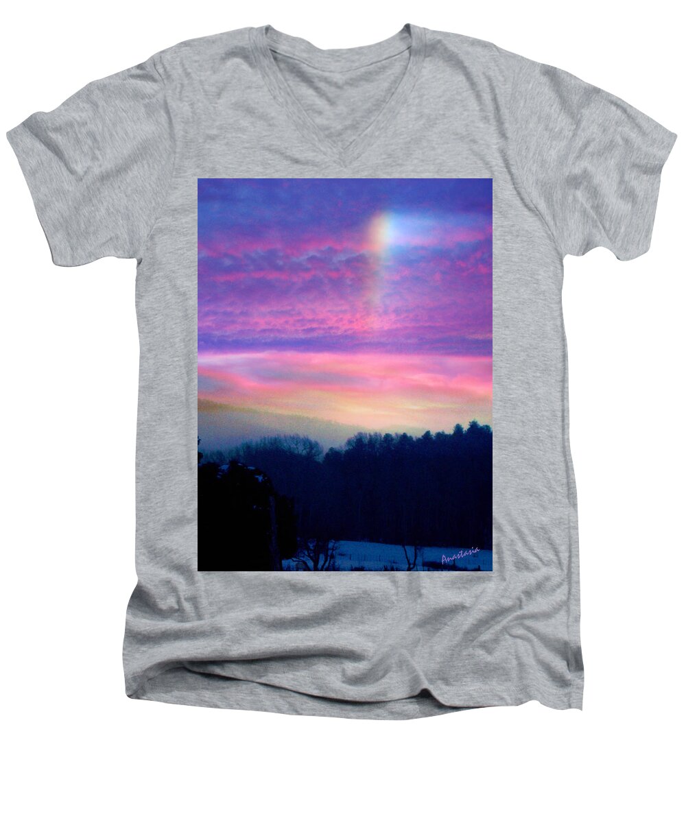 Landscape Men's V-Neck T-Shirt featuring the photograph Winter Fire Rainbow by Anastasia Savage Ealy