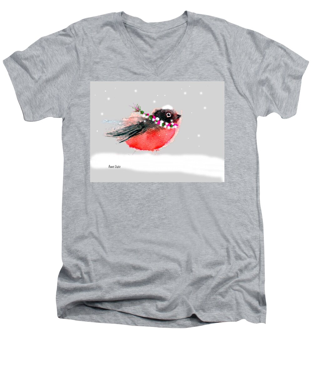 Bird Men's V-Neck T-Shirt featuring the painting Winter Wear #5 by Anne Duke