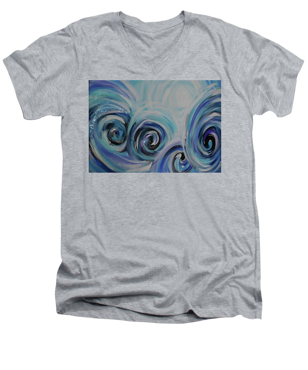 Abstract Men's V-Neck T-Shirt featuring the painting Winter Winds by Karen Mesaros