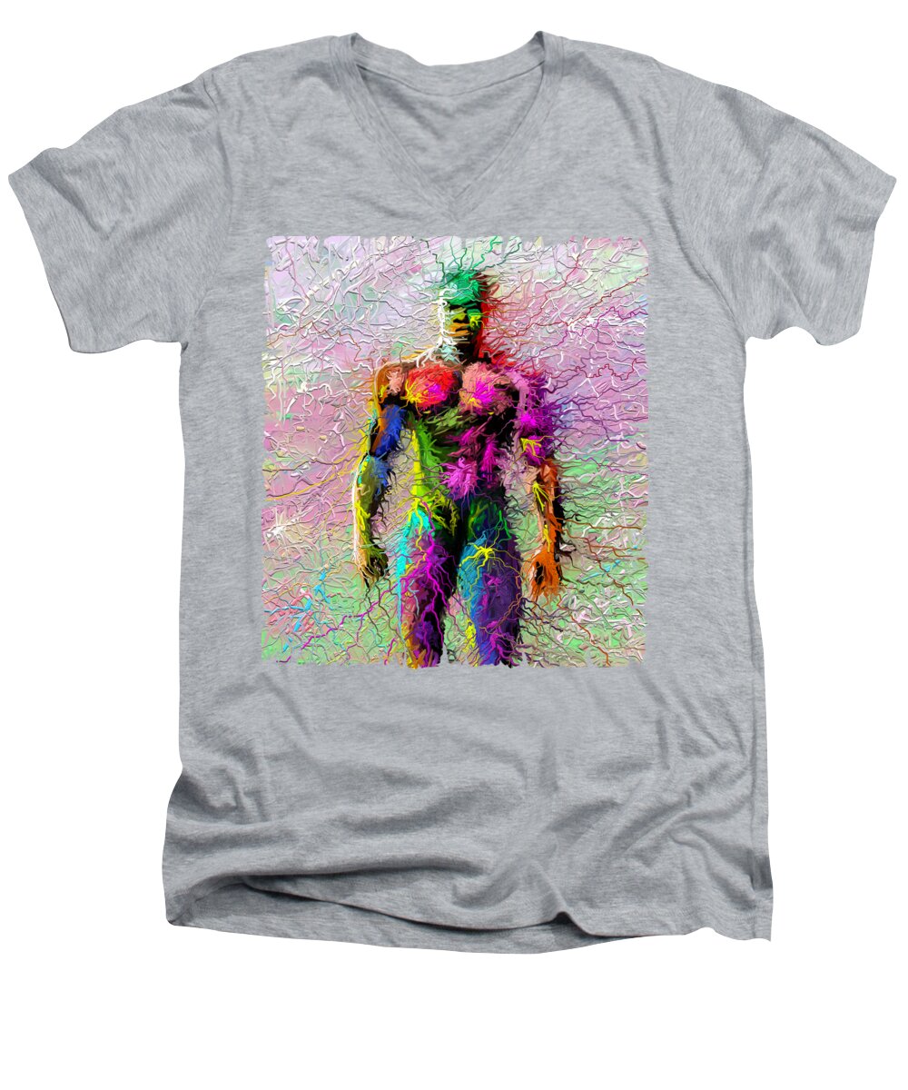 Network Men's V-Neck T-Shirt featuring the painting Wired Up by Anthony Mwangi