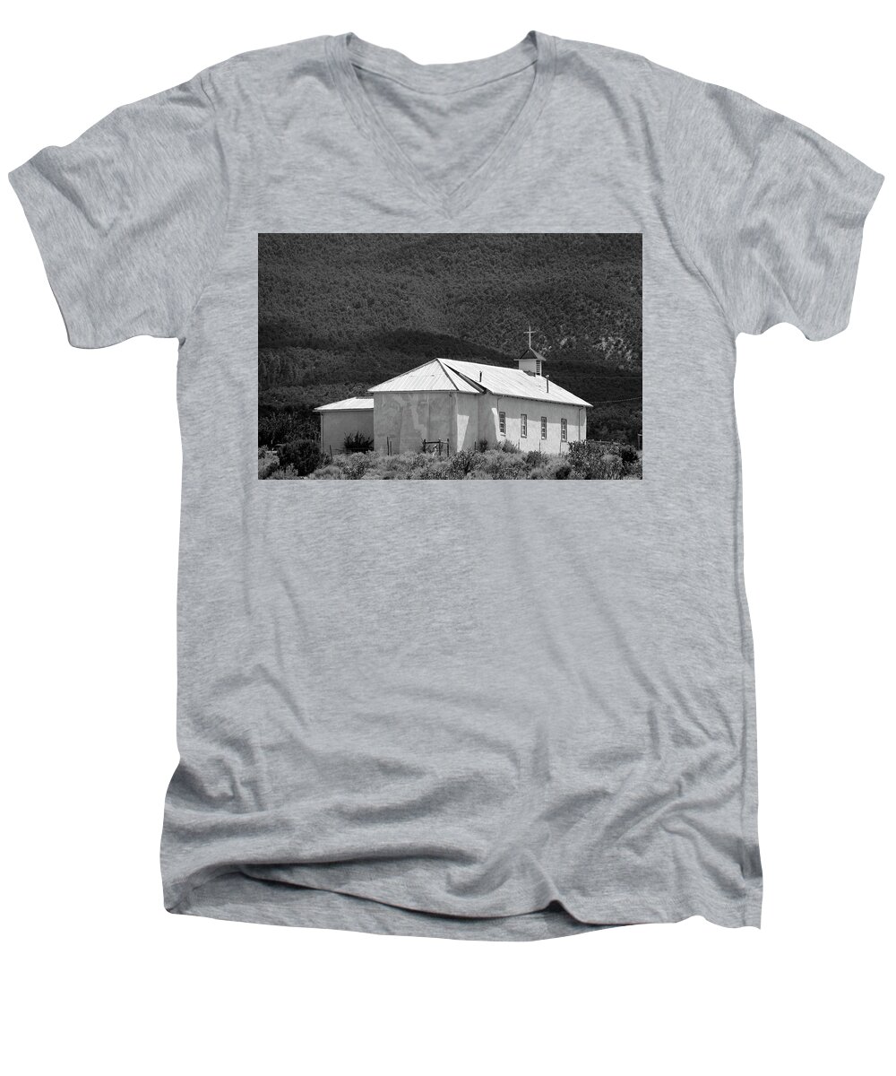 Black And White Men's V-Neck T-Shirt featuring the photograph Youngsville Church by Jonathan Thompson