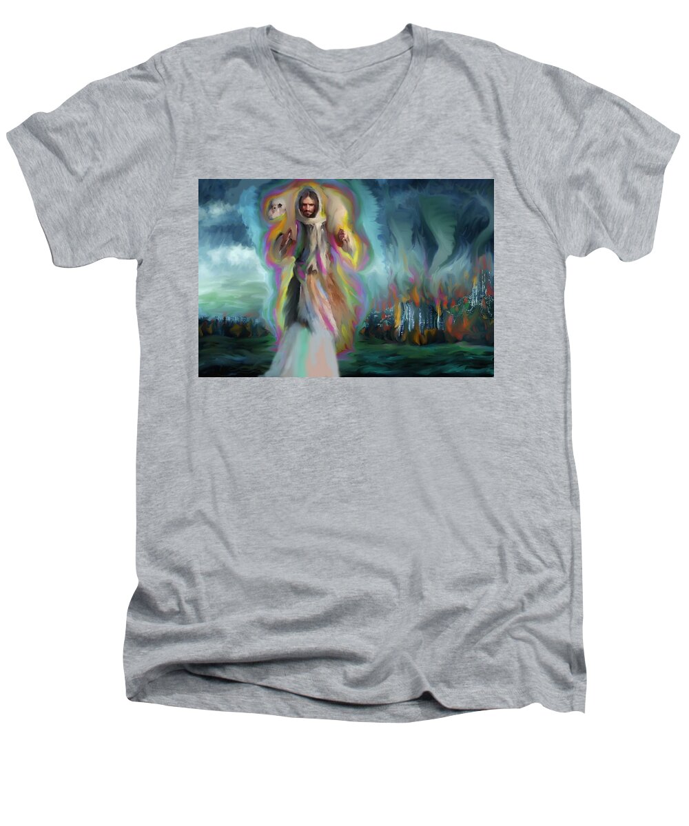 Yhwh Men's V-Neck T-Shirt featuring the painting YSHUWH YHWH saves by Hidden Mountain